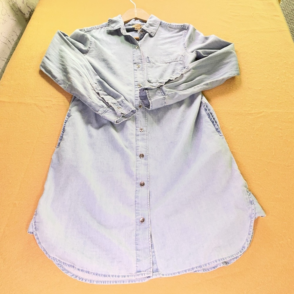 True Craft Frankie Denim Shirt Dress Womens XS Blue Light Wash Mini Button Front